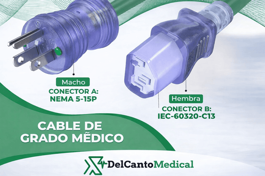 Cable de Alimentación Hospitalario 3 Pies NEMA 5 - 15P a IEC C13 – 18/3 SJT 10A 125V - Delcantomedical