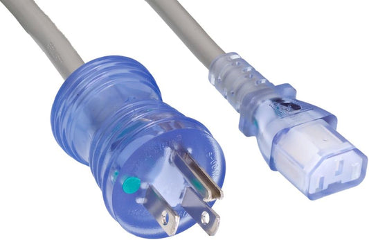 Cable de Alimentación Hospitalario 3 Pies NEMA 5 - 15P a IEC C13 – 18/3 SJT 10A 125V - Delcantomedical