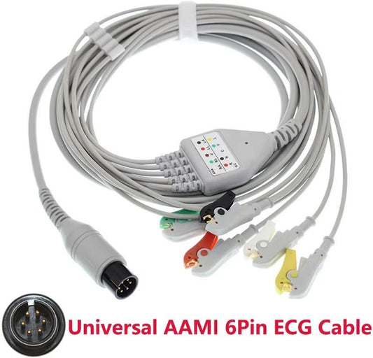 🔌 Cable ECG 3 / 5 Derivaciones AAMI 6 Pines Compatible – Monitor Multiparámetro (MMP) - Delcantomedical