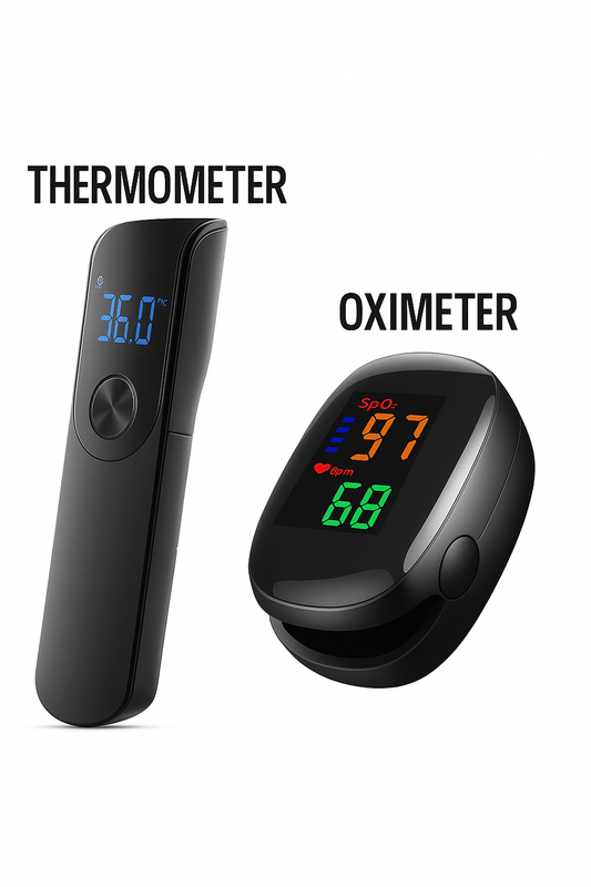 Kit de Monitoreo: Termómetro Infrarrojo y Mini Oxímetro - Delcantomedical